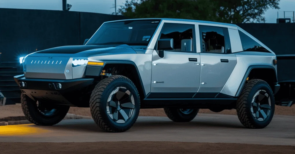 Tesla Cybertruck I used AI to blend the Cybertruck with other vehicles.  Here are the results. cyber jeep wrangler 2