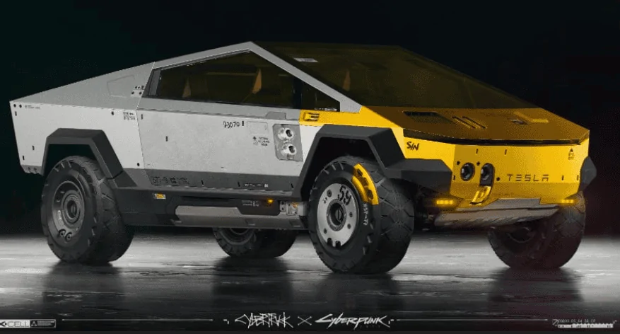 Tesla Cybertruck Walkaround video: Cybertruck @ maximum lift height air suspension 🔺 (From celebration setup for new offices in CA) 1677099449172