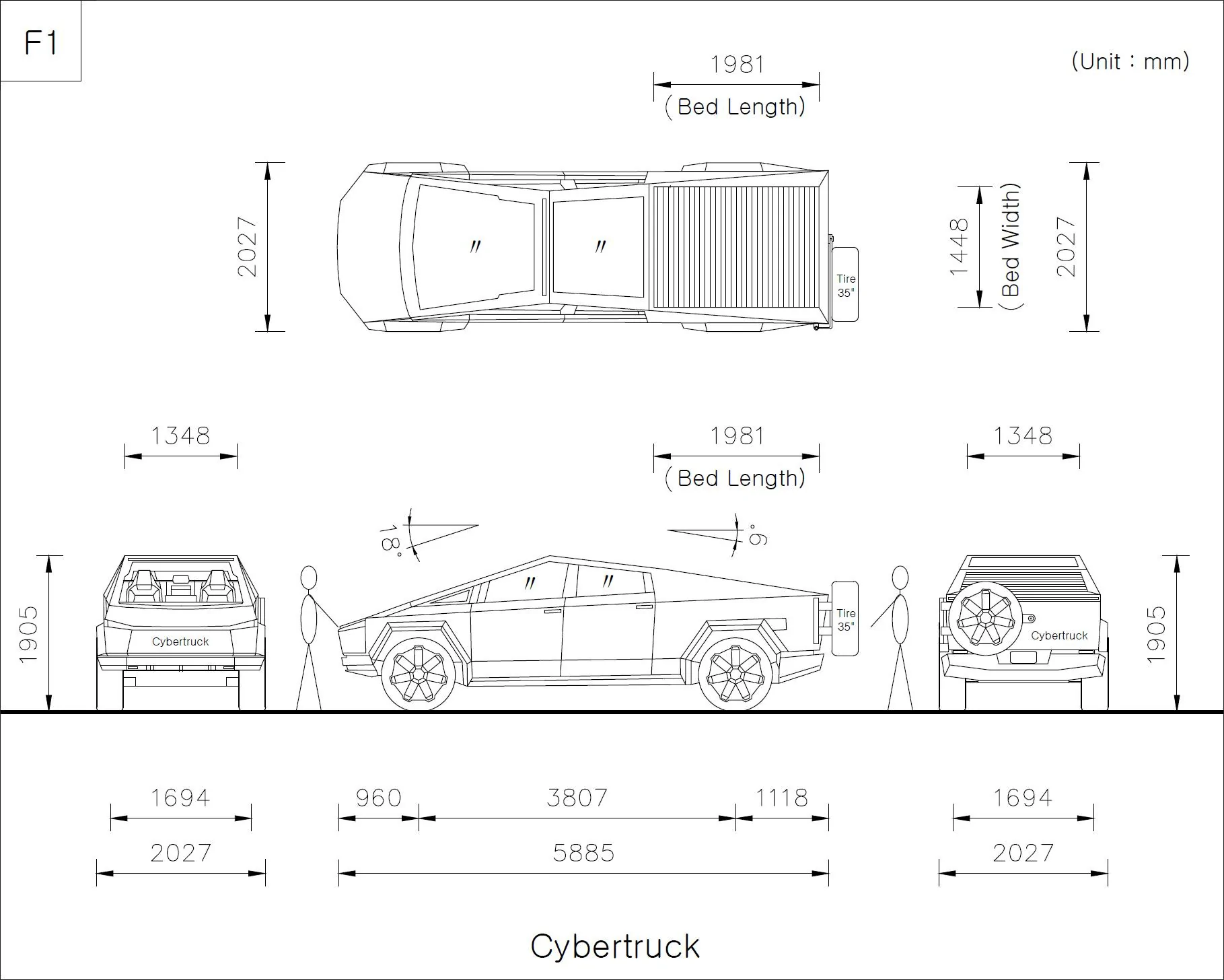 Tesla Cybertruck Model S vs. Cybertruck size comparison side-by-side (photo) F1