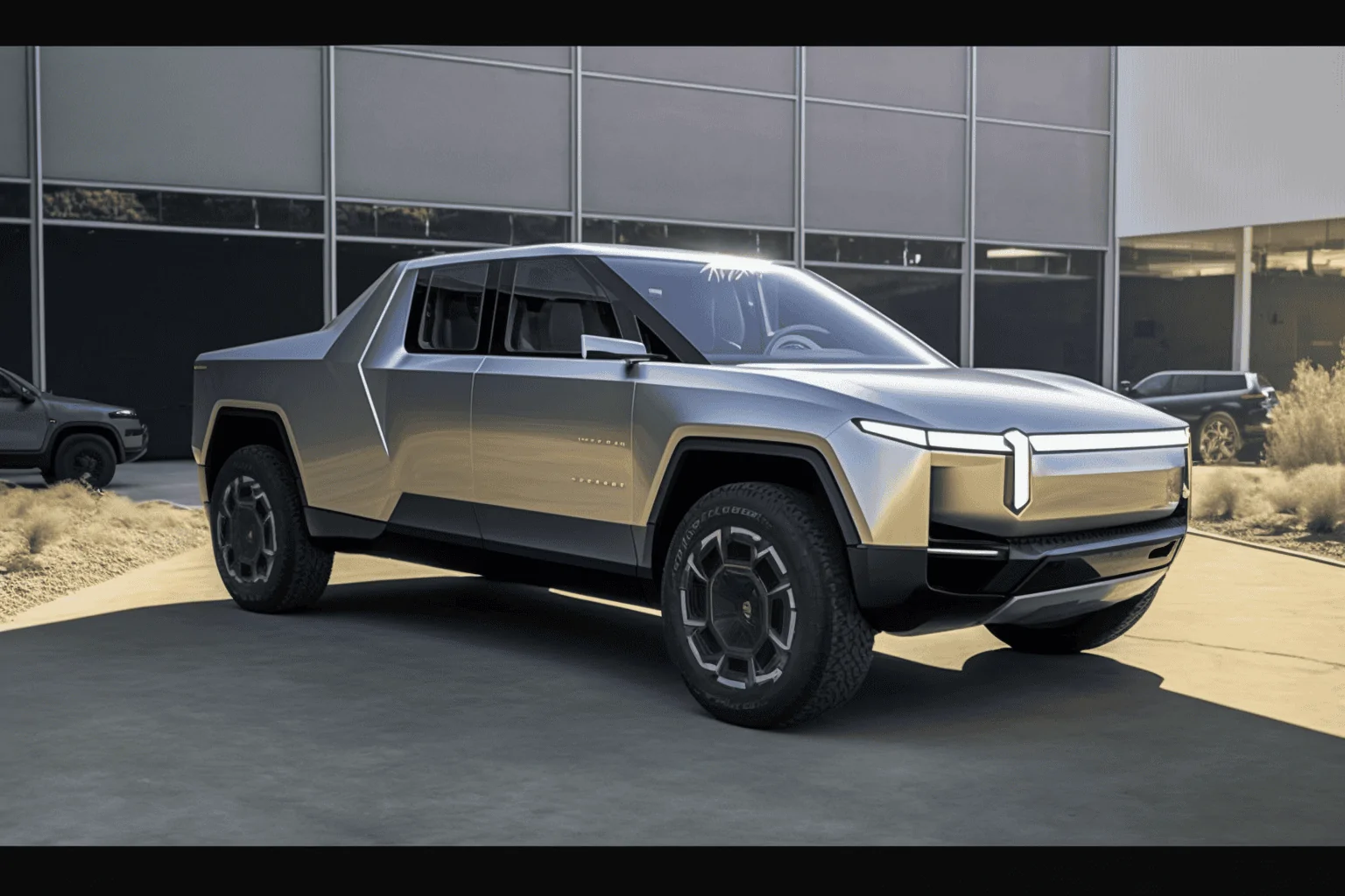 Tesla Cybertruck I used AI to blend the Cybertruck with other vehicles.  Here are the results. cyber rivian r1t 2