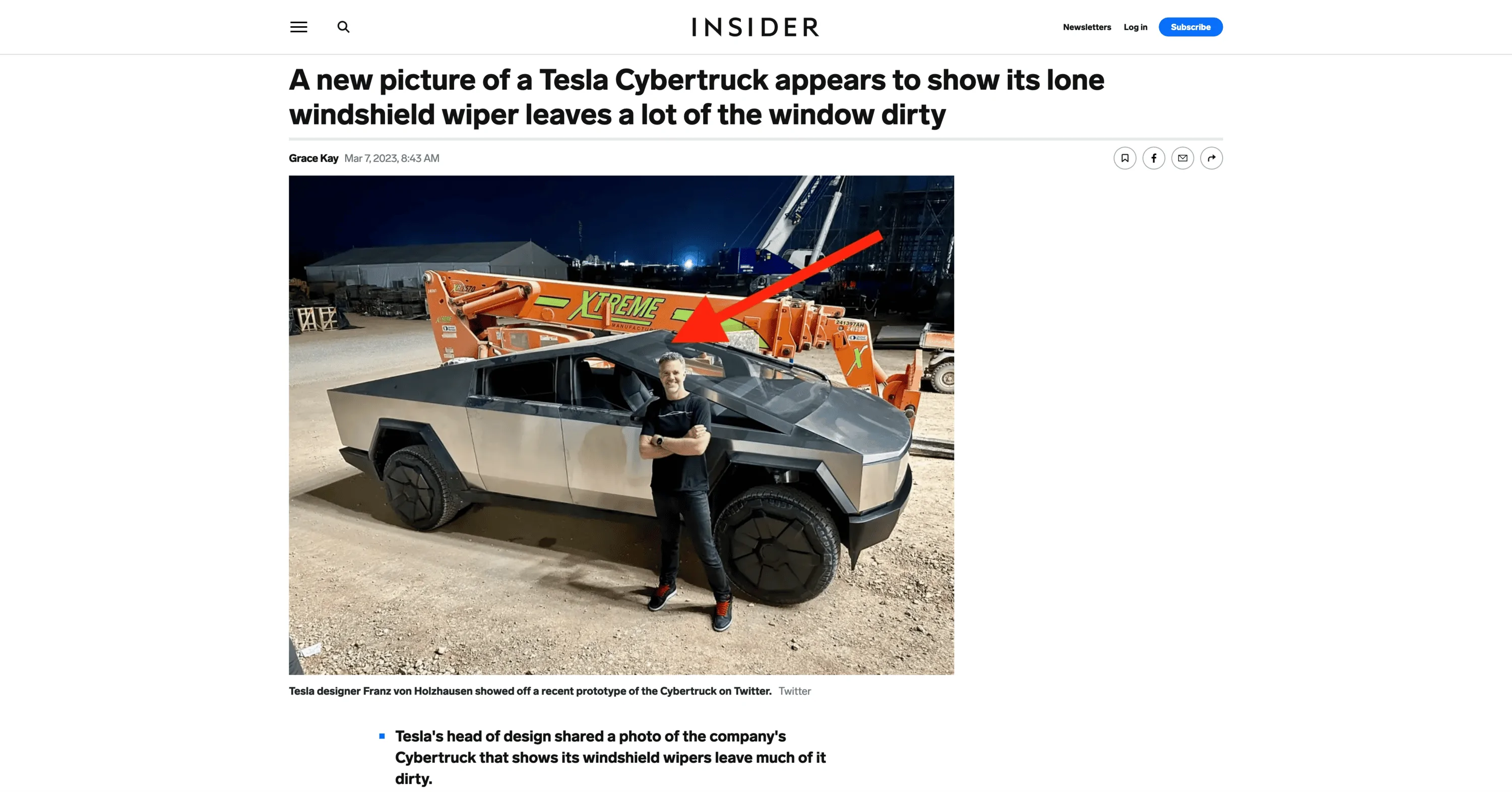 Tesla Cybertruck Business Insider just posted a hit piece on the BAW Screenshot 2023-03-07 at 11-49-20 A new picture of a Tesla Cybertruck appears to show its lon