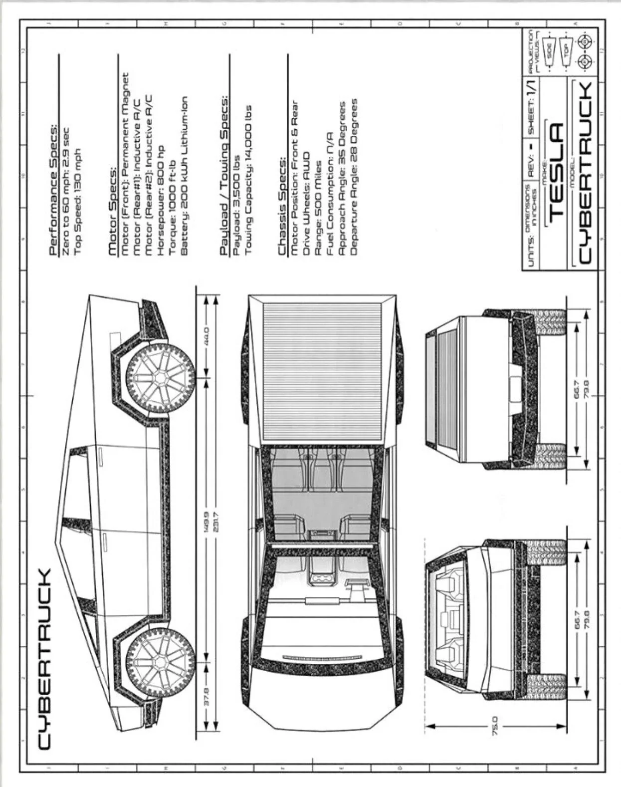 Tesla Cybertruck 📡 EXCLUSIVE: Cybertruck specs update including dimensions, seating, displays, tires / wheels, accessories & more! [from video aired 3/10/23] Older Cybertruck Spec Sheet