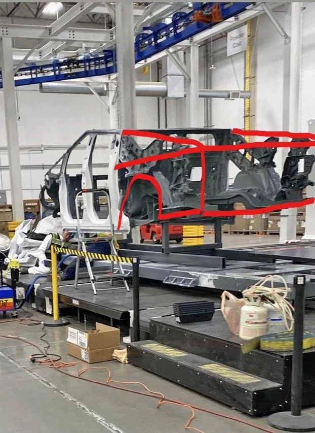 Tesla Cybertruck Are these Cybertruck Castings? tesla cybertruck body shell frame reveal giga factory texas (3)