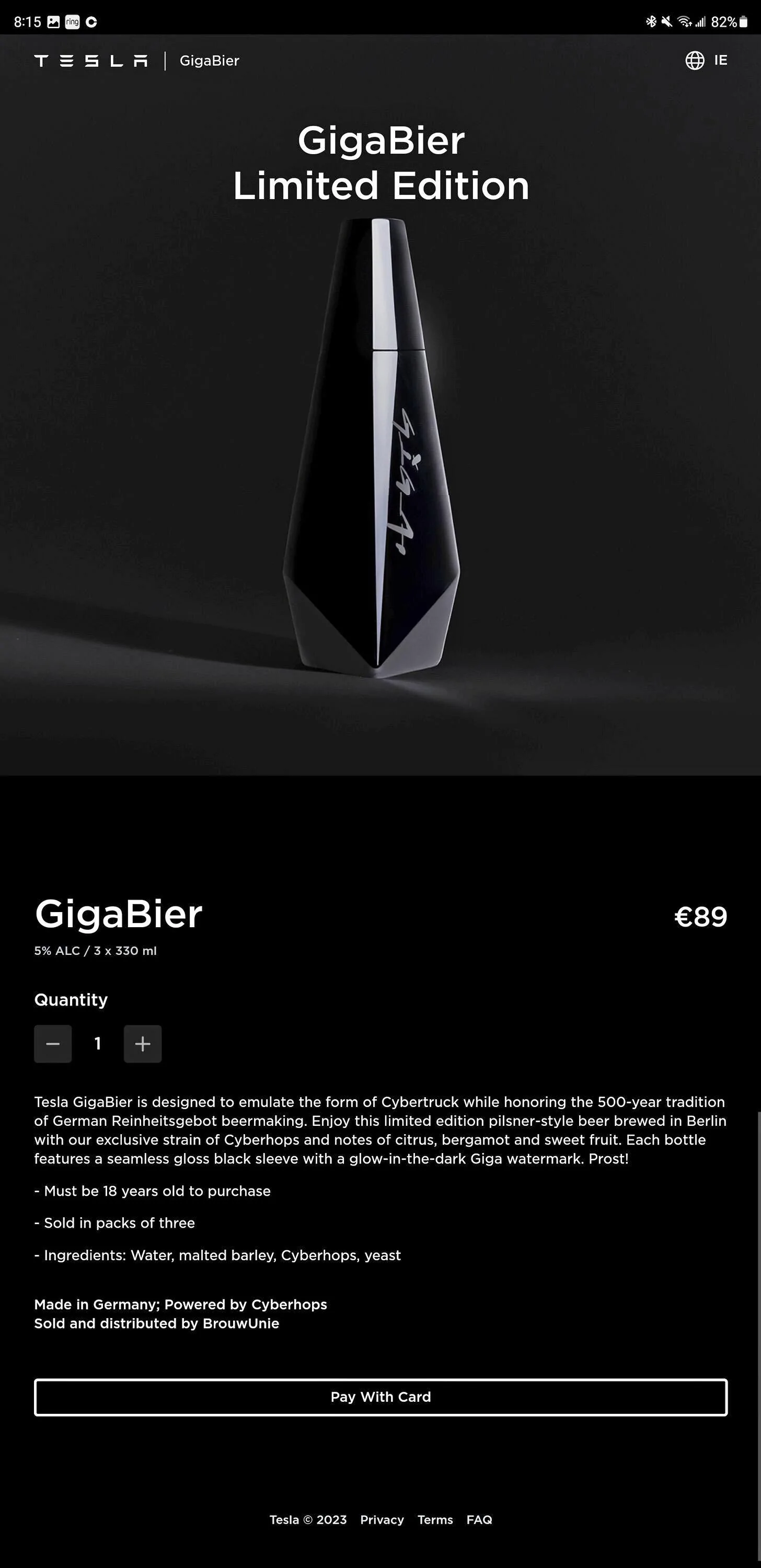 Tesla Cybertruck Gigabier (Tesla beer) is here with Cybertruck inspired bottle! Screenshot_20230330_201522_Chrom