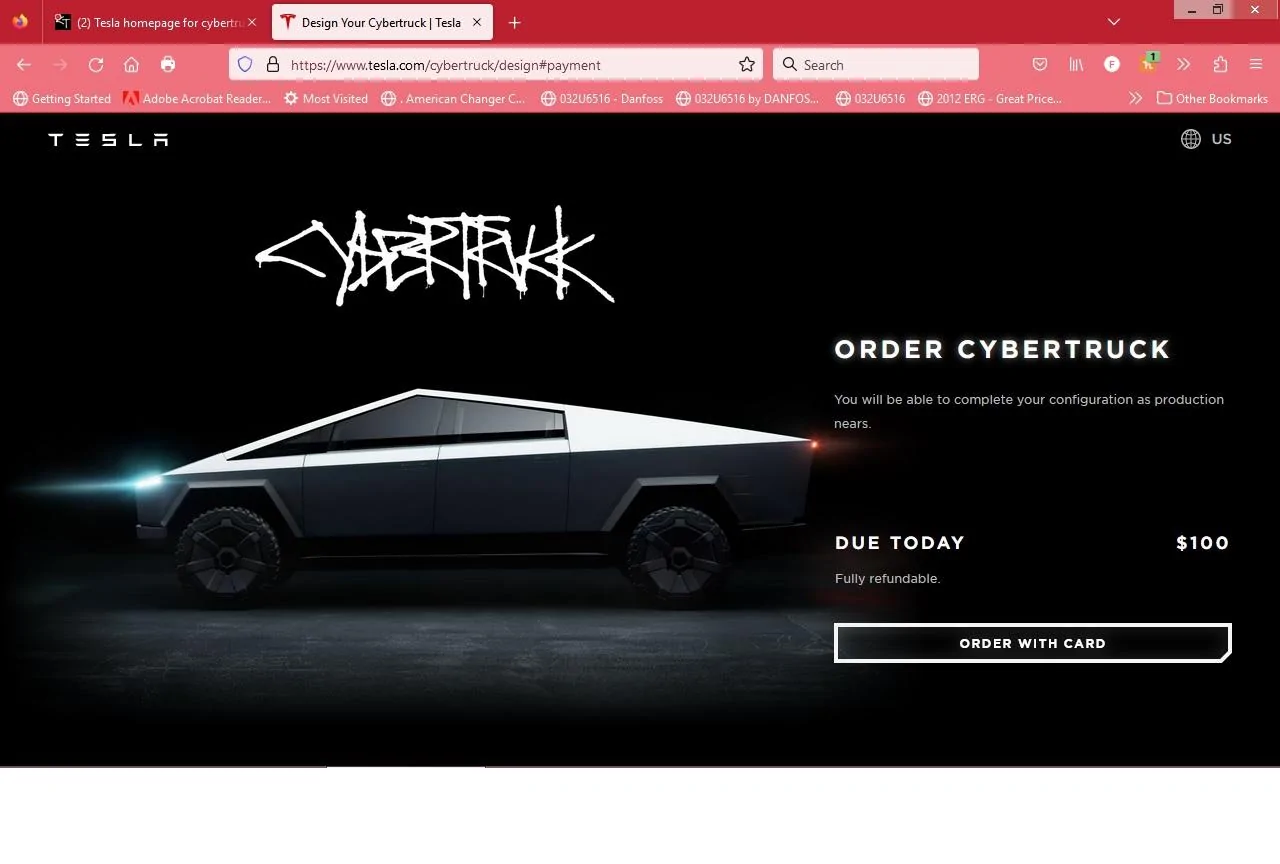 Tesla Cybertruck Tesla homepage for cybertruck pre-order is no longer available? cybertruck pag