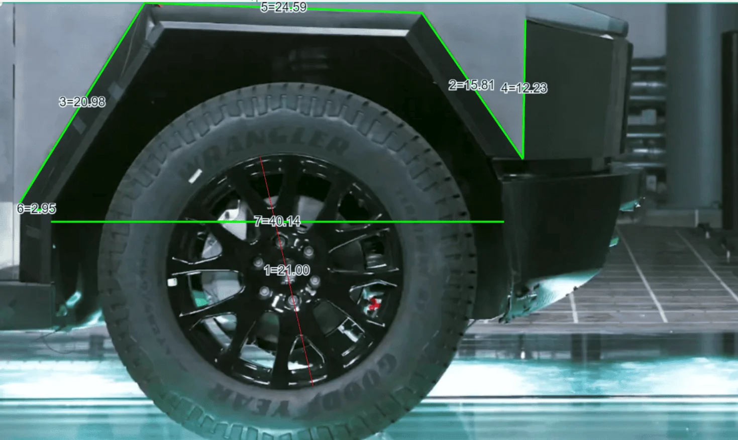 Tesla Cybertruck Crash Test Video Measurements For Cybertruck Dimensions Passenger Wheel Measure (1)