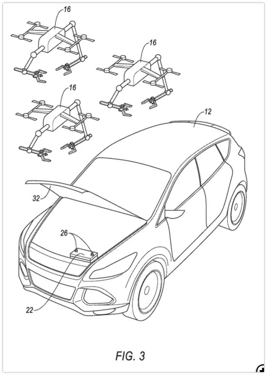 Tesla Cybertruck Ford files patent for drones to jump start vehicles with dead batteries Multiple Drones Could Jump Start Ford Vehicles In The Future 2023-04-06 14-39-10