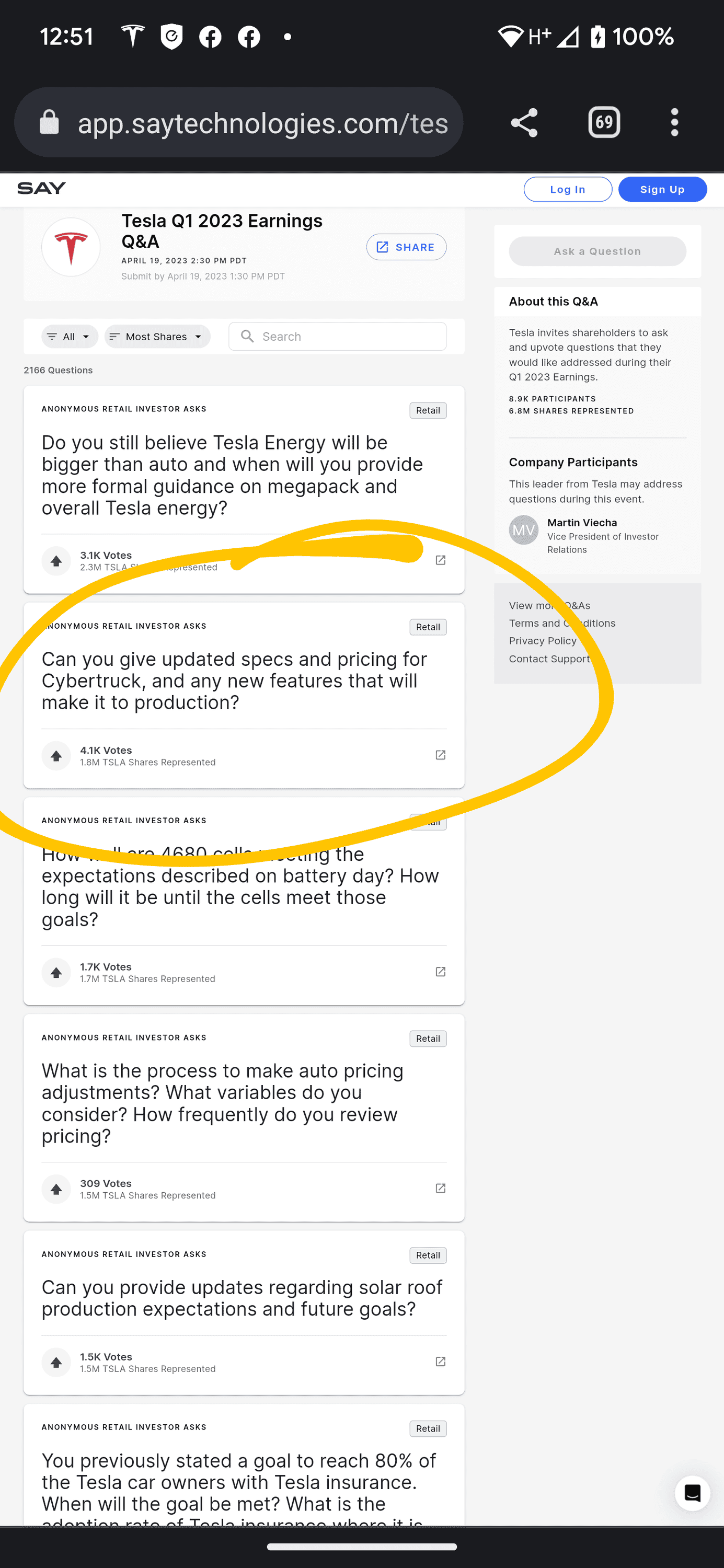 Tesla Cybertruck Tesla Q1 2023 Q&A - Direct question to Elon about Cybertruck! Screenshot_20230418-125131~2