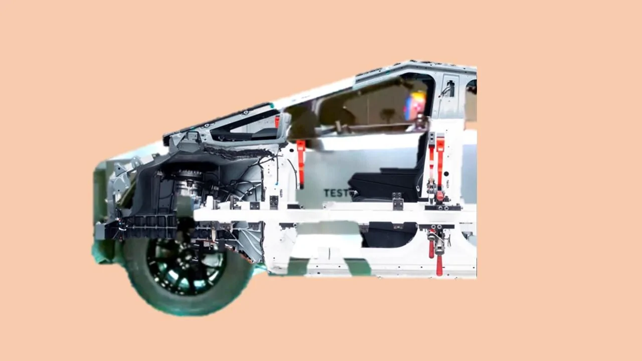 Tesla Cybertruck Cybertruck spotted with frunk open, revealing waterfall design! Slide5