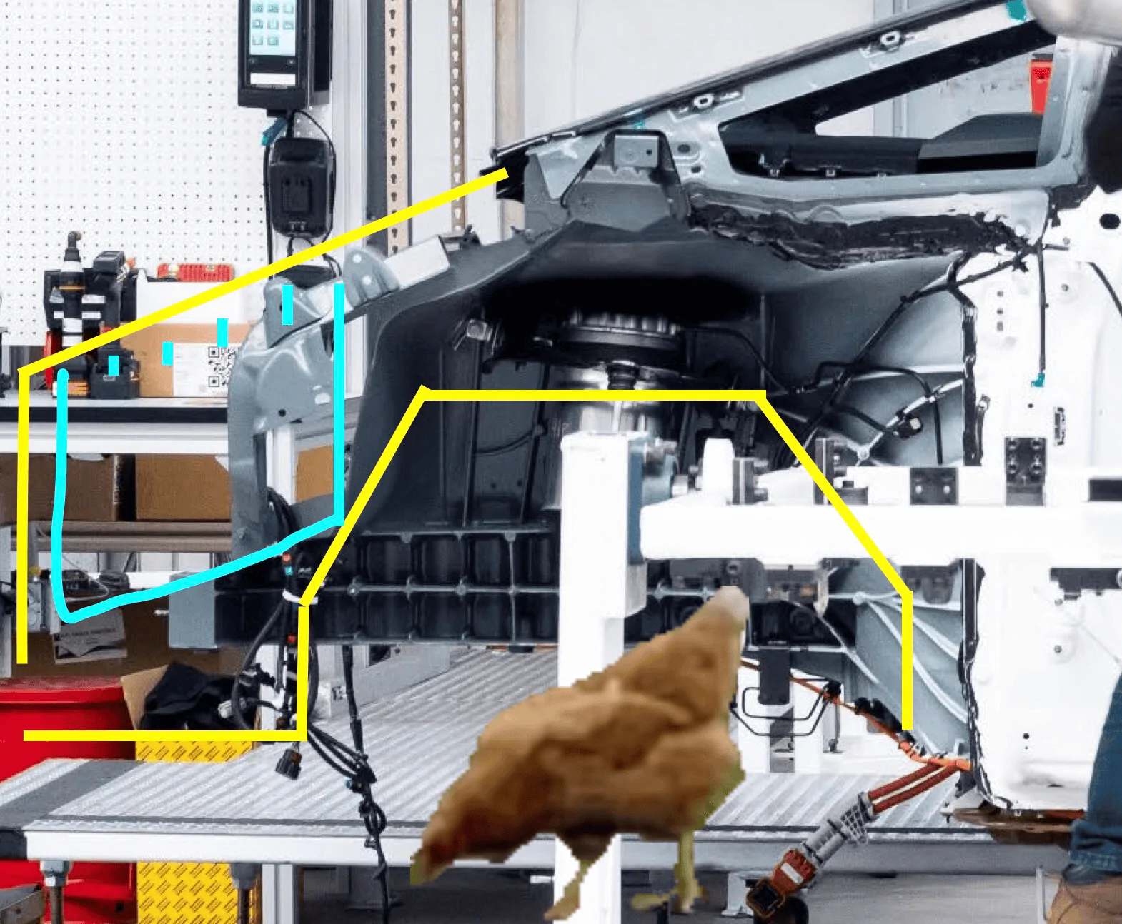 Tesla Cybertruck Cybertruck spotted with frunk open, revealing waterfall design! 1682037693689