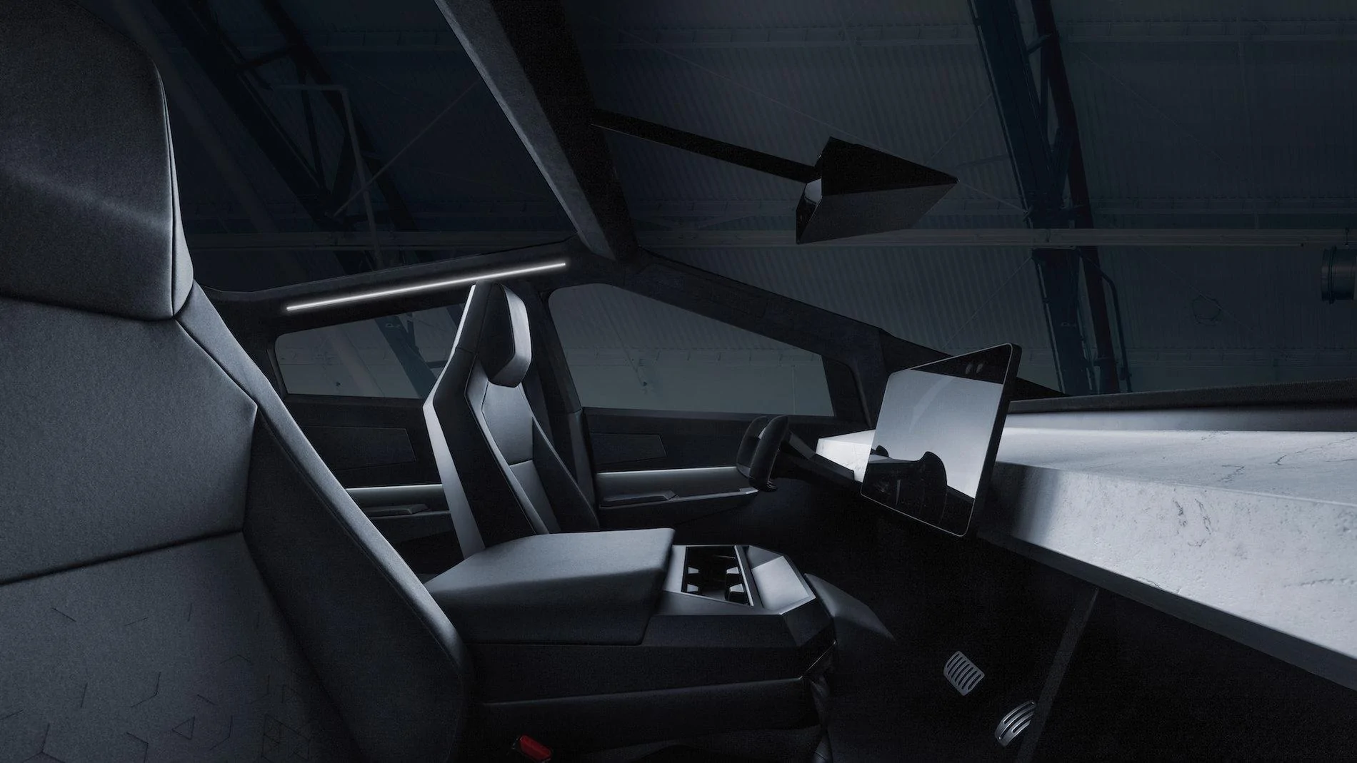 Tesla Cybertruck Interior Options and Seat Configurations? Tesla-Cybertruck-Electric-Pickup-Truck-Interior-Front-Seats-and-Center-Consol