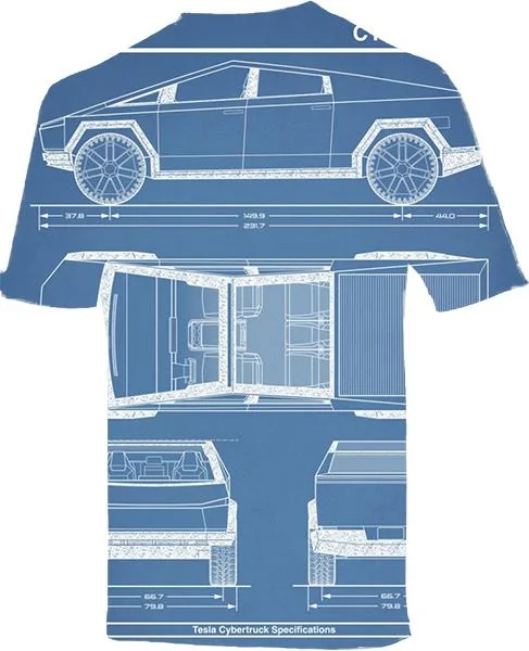 Tesla Cybertruck Cybertruck Concept Blueprint Art T-shirt full dwg