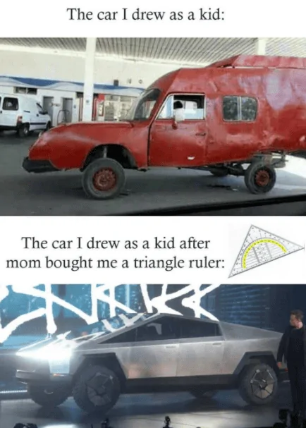 Tesla Cybertruck Funny Cybertruck memes, images, videos 🤣 kid car triangl