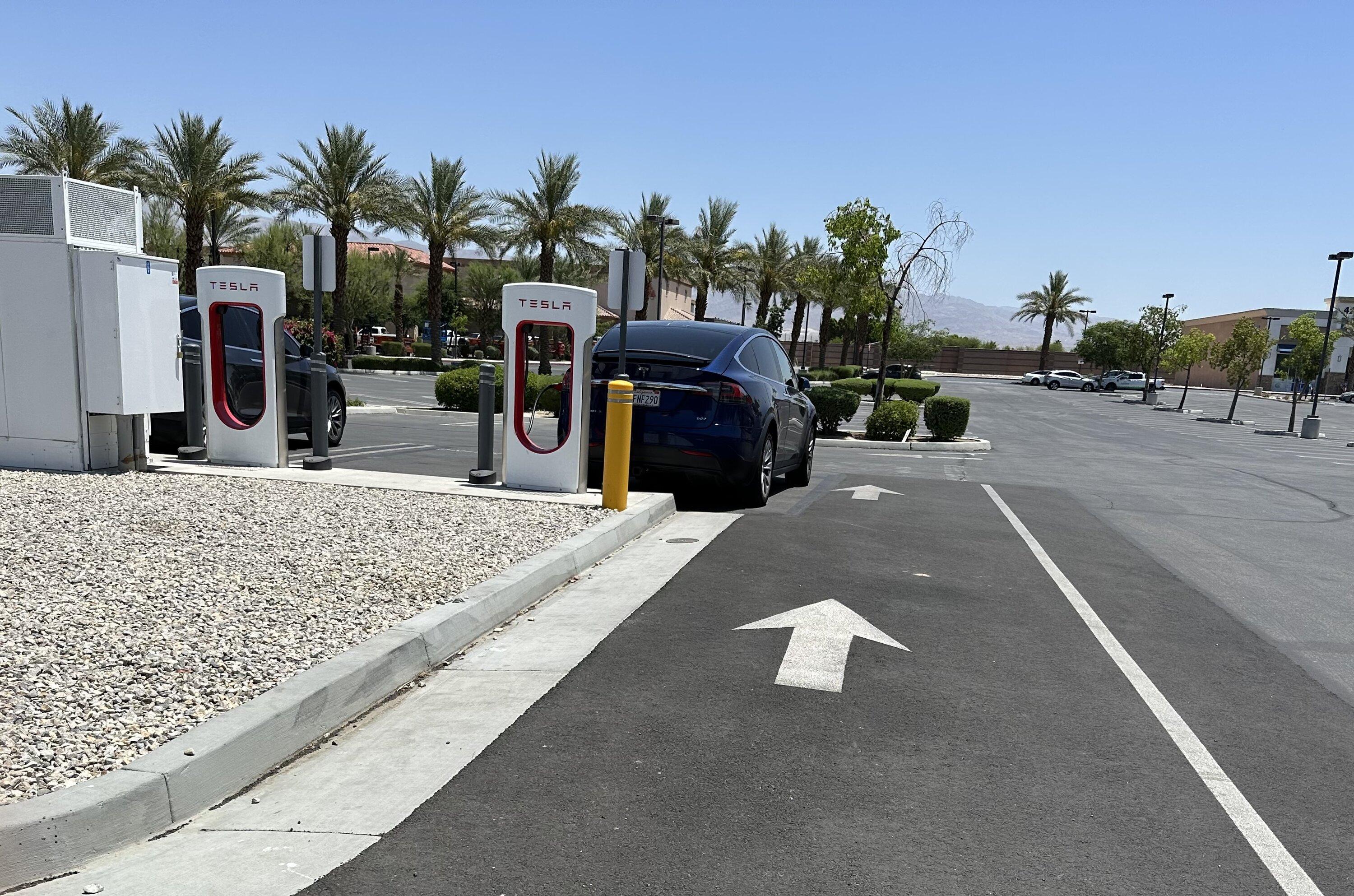 Tesla Cybertruck Supercharger Station With Pull-Through Spots For Cybertruck & EV Trucks (or Towing / Bike Racks! - Spotted at Santa Nella IMG_2404