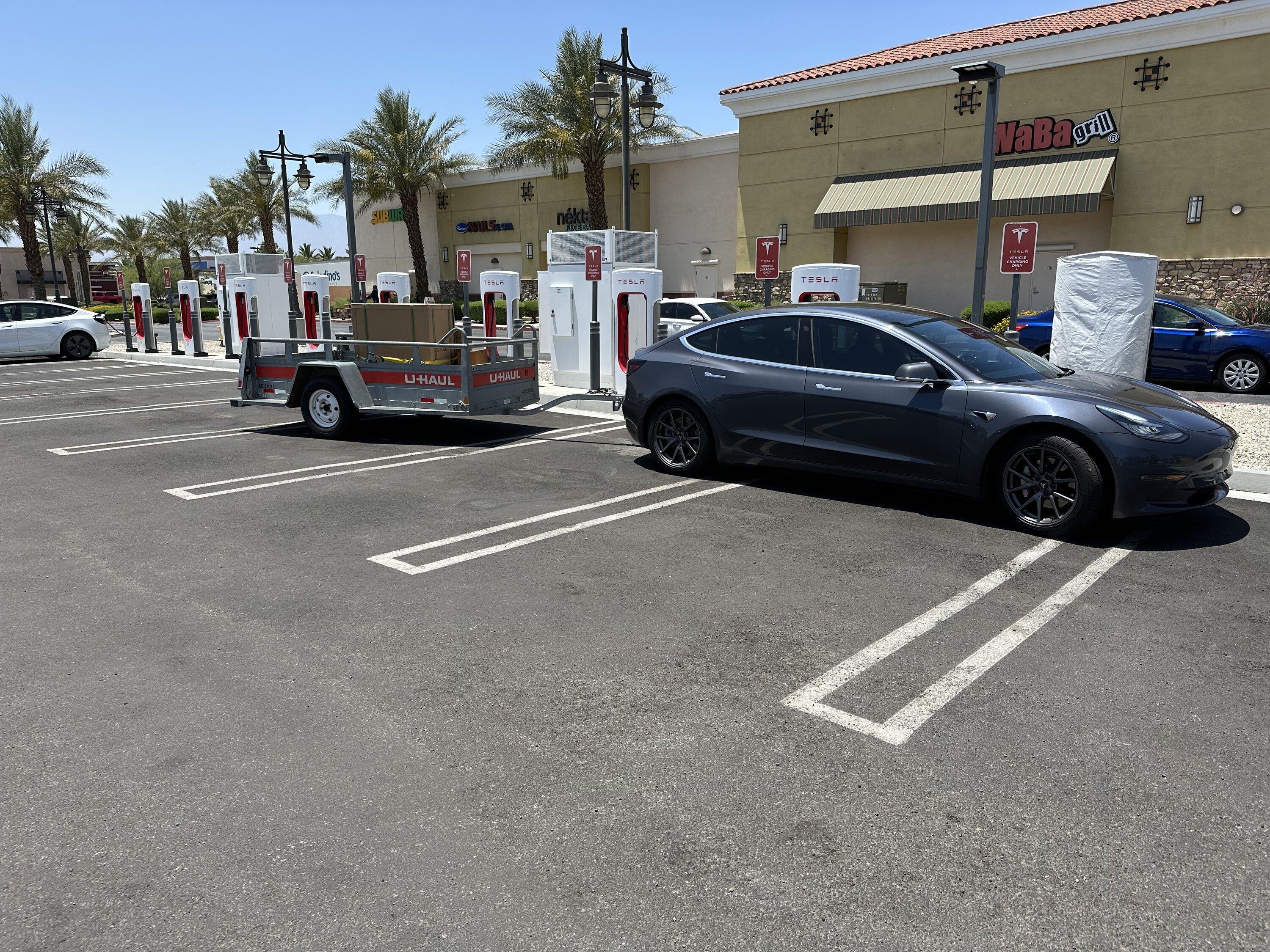 Tesla Cybertruck Supercharger Station With Pull-Through Spots For Cybertruck & EV Trucks (or Towing / Bike Racks! - Spotted at Santa Nella IMG_2403