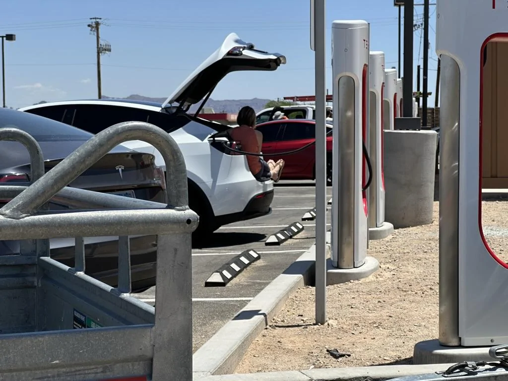 Tesla Cybertruck Supercharger Station With Pull-Through Spots For Cybertruck & EV Trucks (or Towing / Bike Racks! - Spotted at Santa Nella 1686073710343