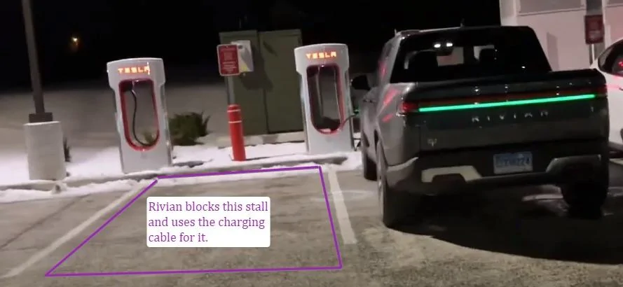 Tesla Cybertruck Ford/GM/Superchargers... the ELEPHANT in the room...... Rivian Screenshot of (507) One of the first Rivian R1T’s Charging at a Tesla Supercharger Equ