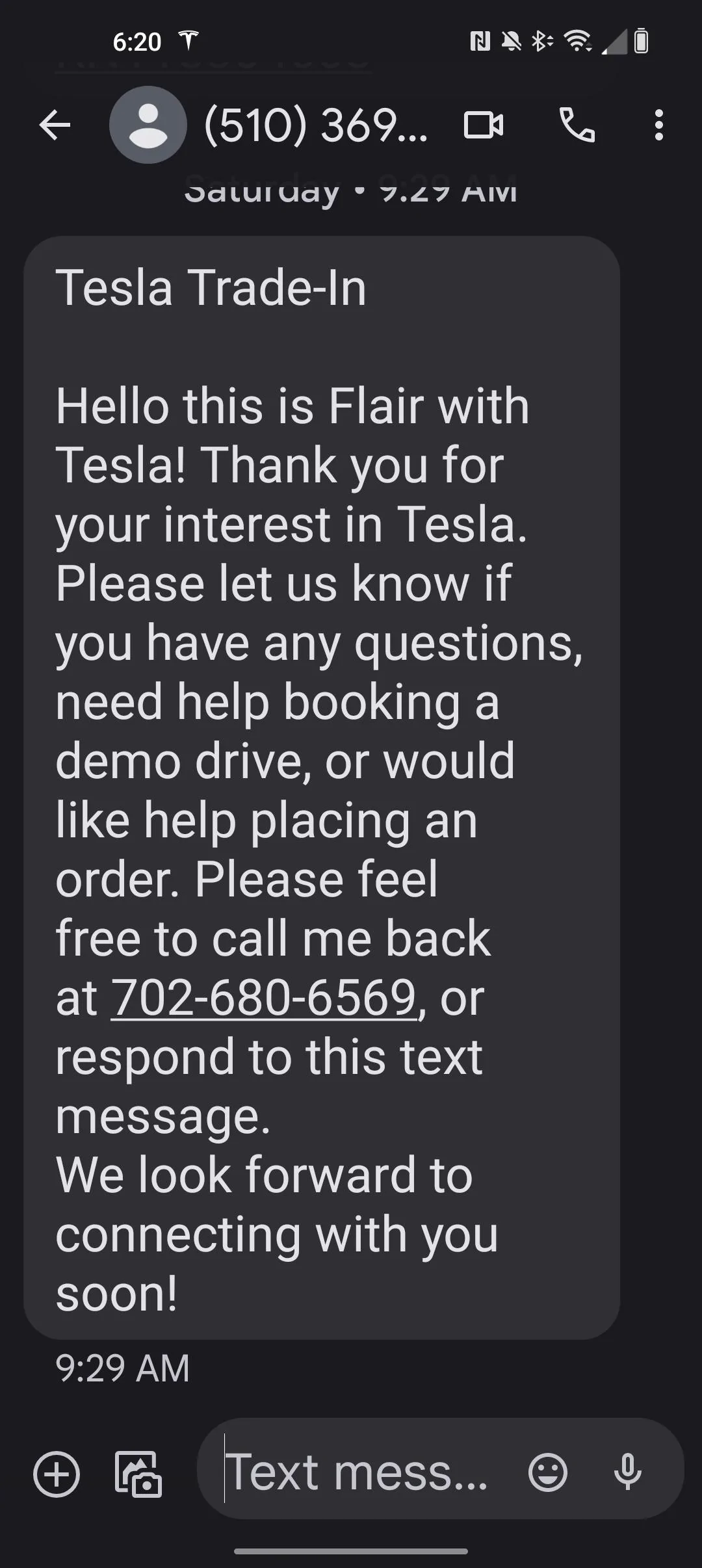 Tesla Cybertruck Recieved a text from Tesla about the Cybertruck text 1