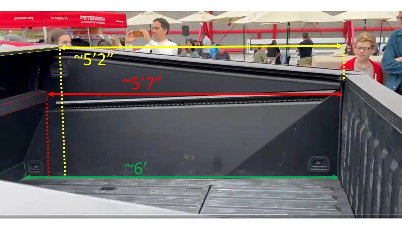 Tesla Cybertruck Pre-Production Proto Bed and Bulkhead Features Analysis ct bed measures