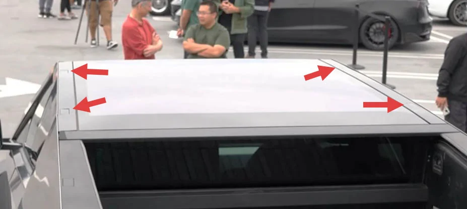 Tesla Cybertruck Mounting anchor points on Cybertruck roof and bed (photo) for racks, parts, accessories roof rack anchor points