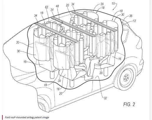 Tesla Cybertruck Airbag descending from roof/visor might be safer than airbags shot 150mph directly at your face 1689357448601