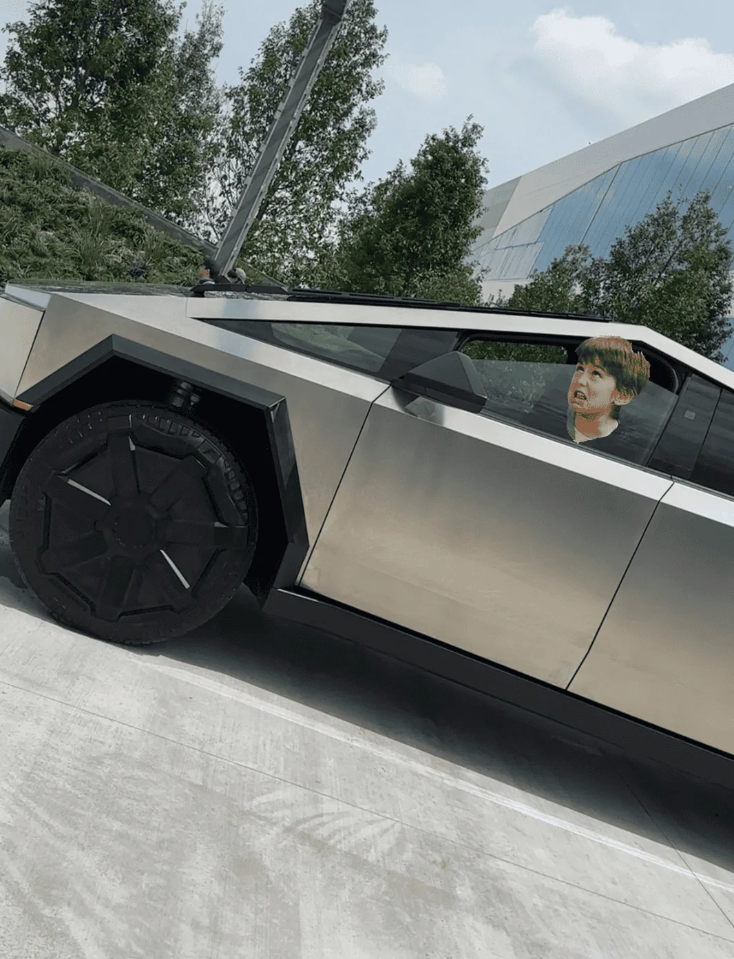 Tesla Cybertruck Tesla: "First Cybertruck Built at Giga Texas! 🤠" 1689455095408