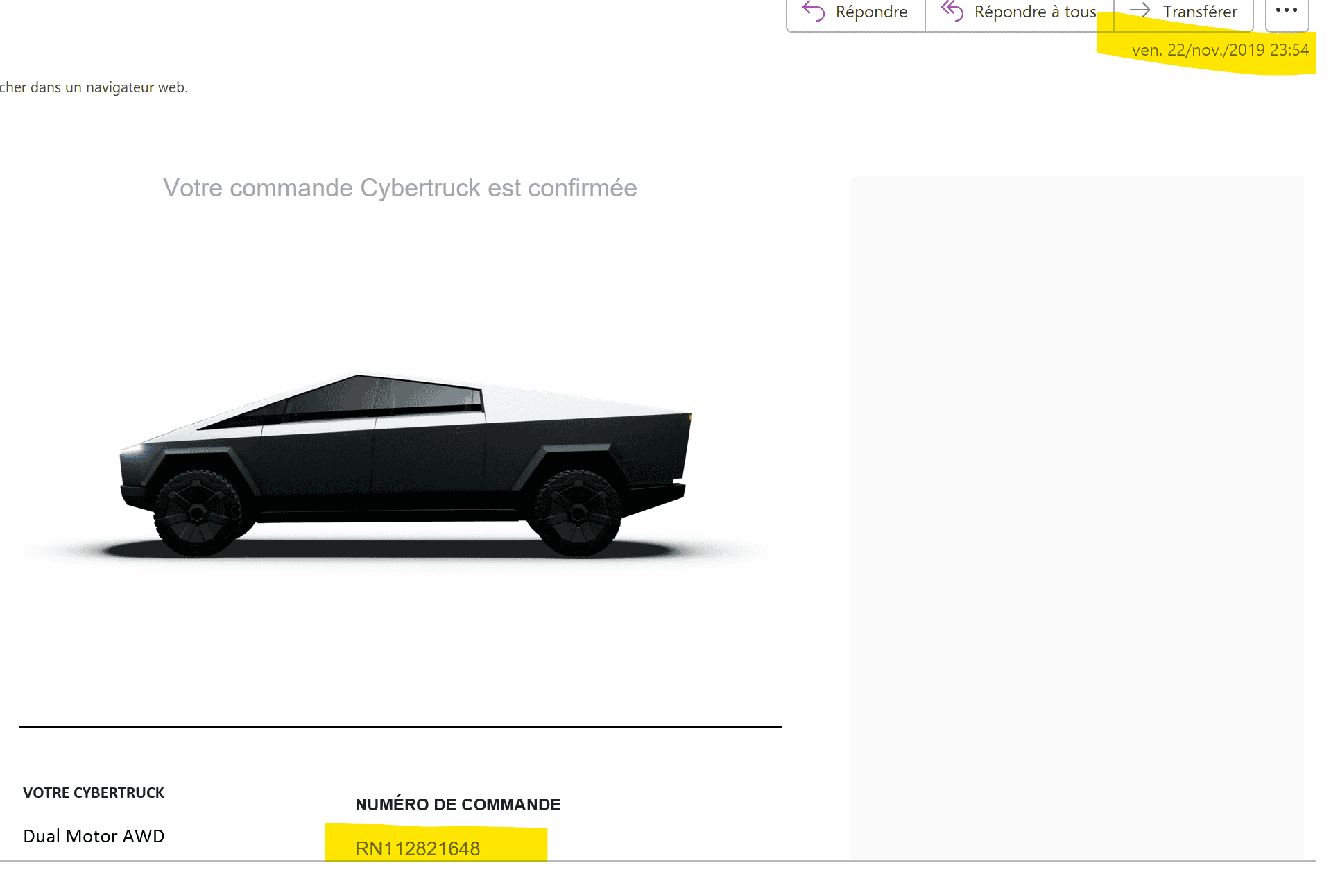 Tesla Cybertruck First Day Orders --  what's the date of email with your reservation number? 1689717885818