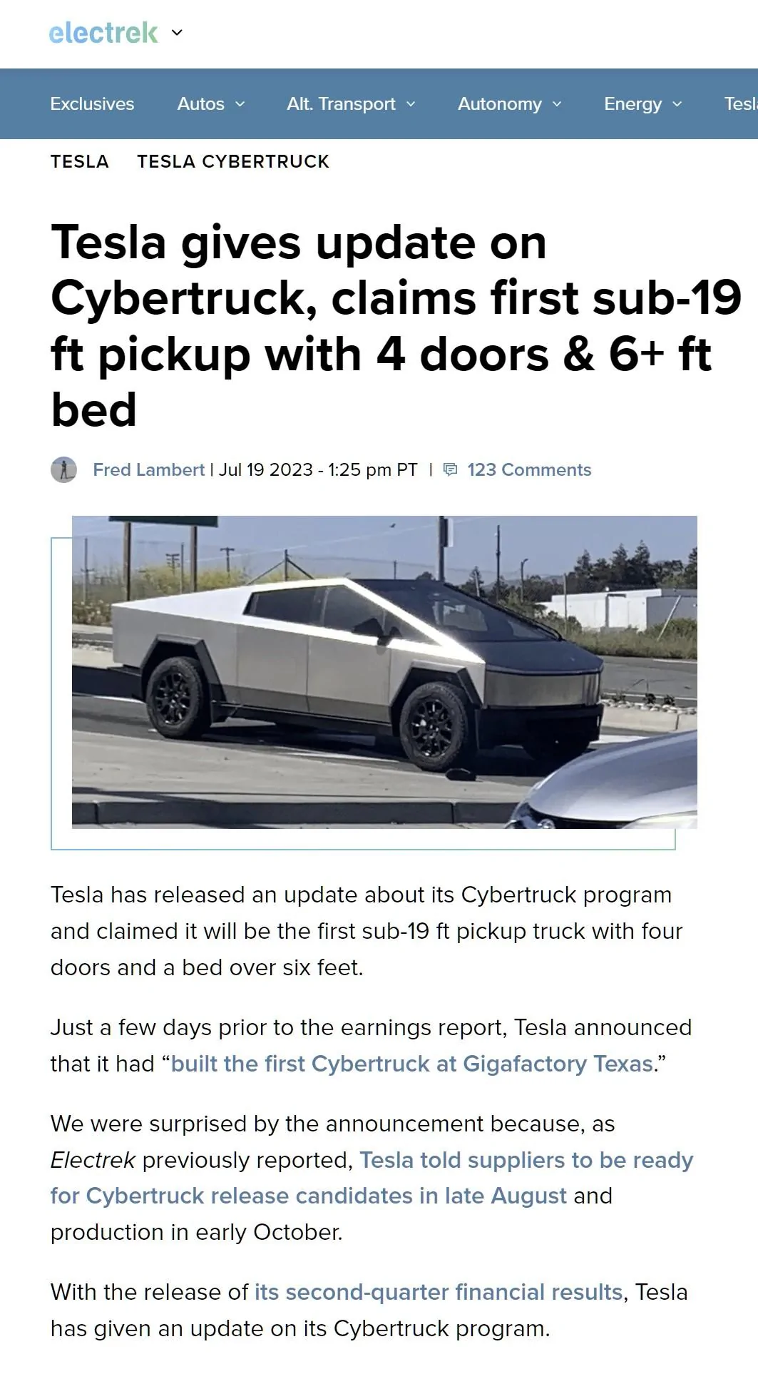 Tesla Cybertruck So, Let's Talk About Size Again... Screenshot 2023-07-19 215710