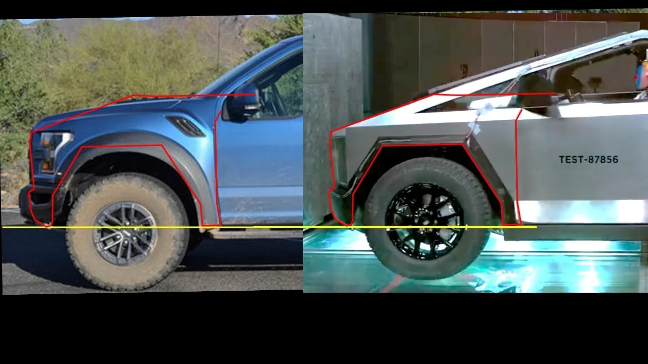Tesla Cybertruck Cybertruck Front Casting Analysis (and Frunk Implications) - 3 vs 2 Chickens CT Nose Compaison 