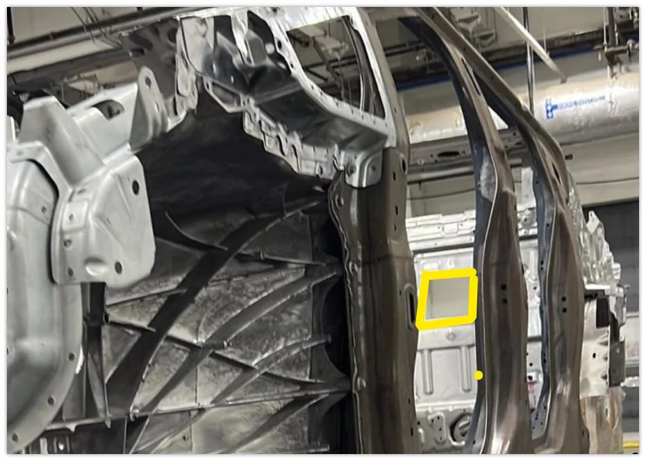 Tesla Cybertruck New Body-in-White pic shows front wheel well, front quarter window + more Weapon port