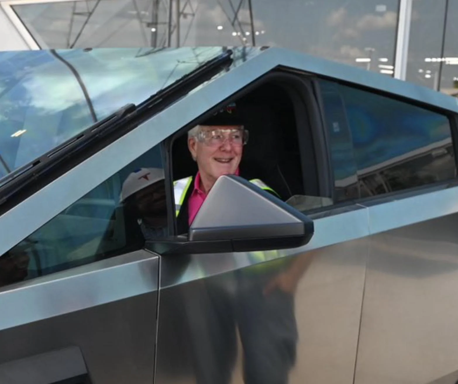 Tesla Cybertruck Texas Senator John Cornyn gets seat time in Cybertruck during Giga Texas tour IMG_2565