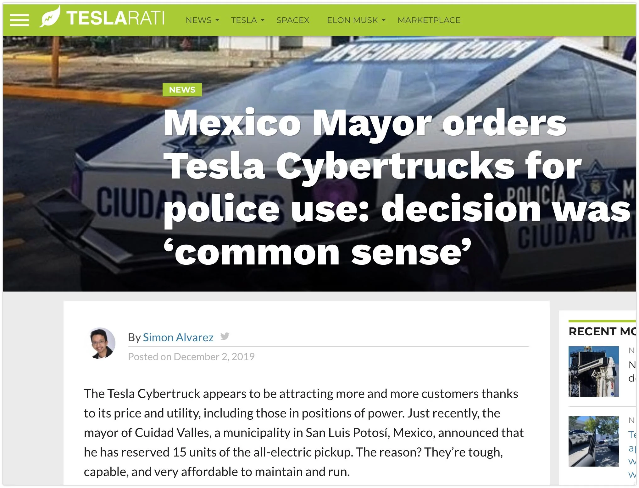 Tesla Cybertruck 30 CTs Ordered Mexico Mayor orders Tesla Cybertrucks for police use: decision was 'common sense' 2023-08-08 