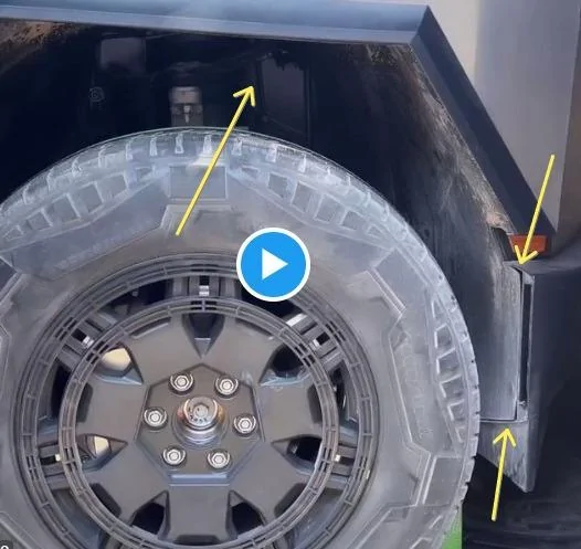 Tesla Cybertruck Cybertruck in enclosed trailer w/ folded mirrors + tire size -- video ufY4amt