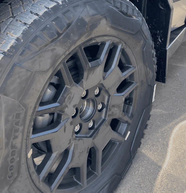Tesla Cybertruck Closeup look at new wheels & body panels on release candidate Cybertruck CyberHexWheels-000