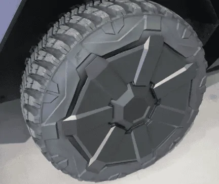 Tesla Cybertruck Closeup look at new wheels & body panels on release candidate Cybertruck 1691695080775
