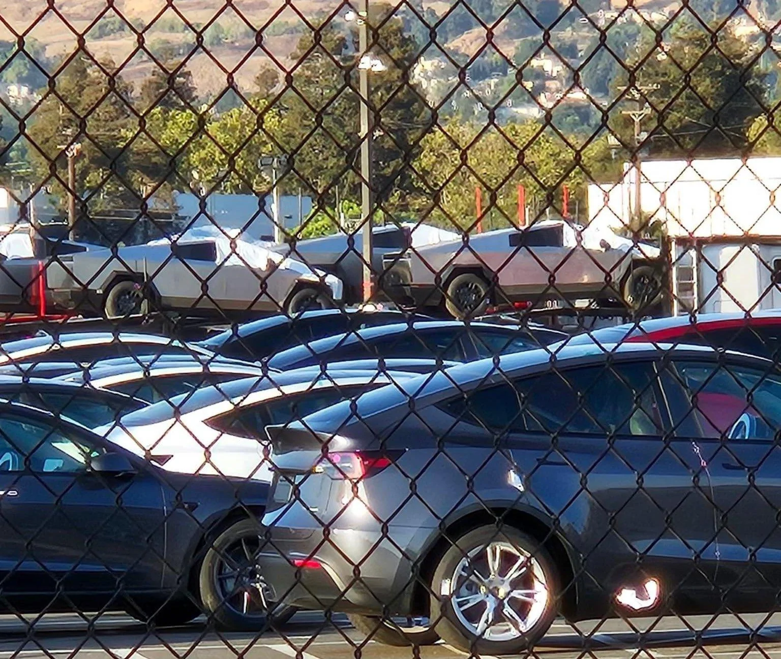 Tesla Cybertruck 9 Cybertrucks just arrived at Tesla Fremont factory today 8/17 F3ywjX4bsAAoXvY