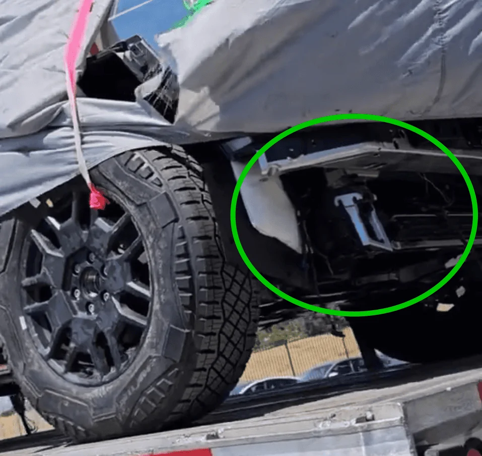 Tesla Cybertruck Two crash tested Cybertruck spotted in California! Crash_Tested_Cybertruck_Tow_Hook_08-18-2023