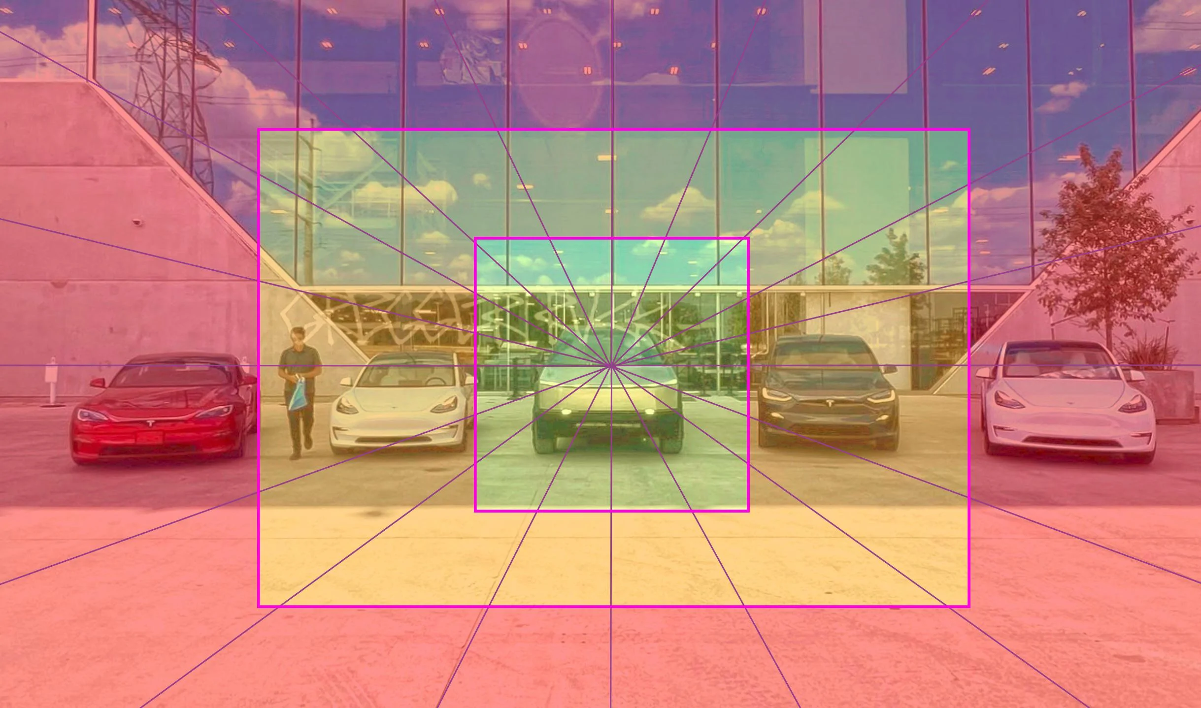 Tesla Cybertruck Cybertruck size comparison vs. Tesla Model X, Y, 3, S (lineup photo)! distortion