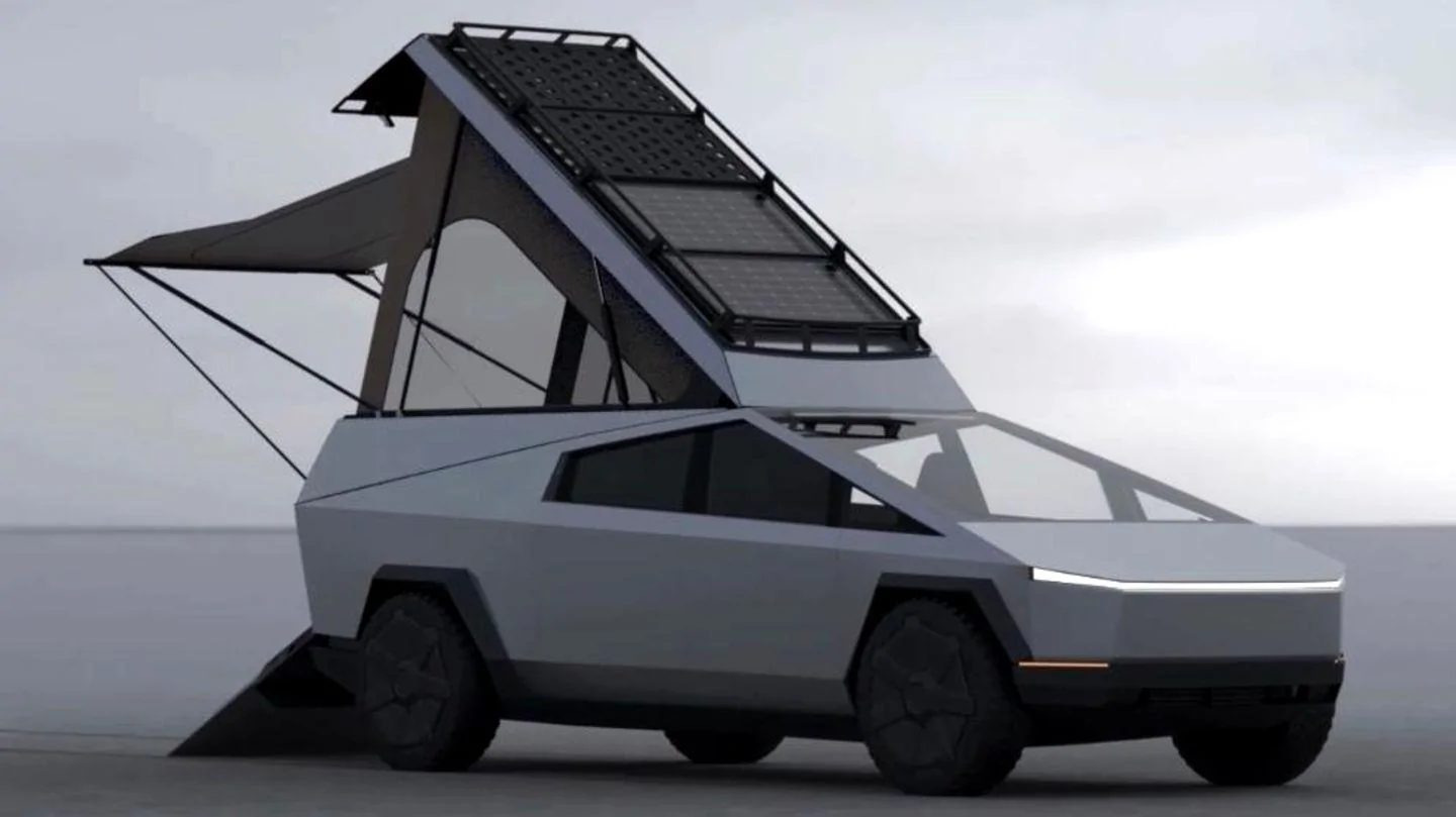 Tesla Cybertruck New patented frp composite poptopper cybertruck-camping-aufsatz