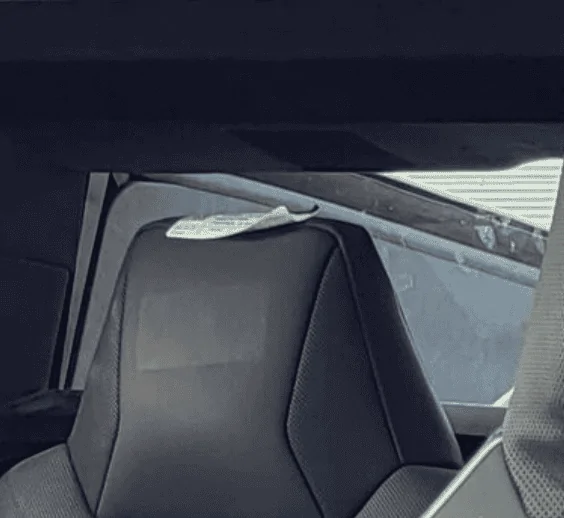 Tesla Cybertruck Closeups!! Dual Motor Cybertruck shows frunk open, alcantara headliner, perforated seats, rectangular steering wheel, VIN # (8/31 pics) 1693524639154