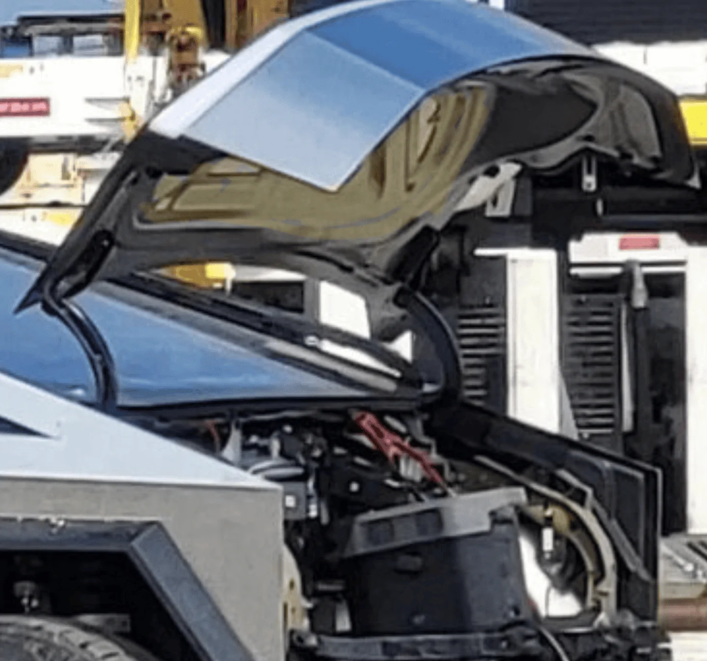 Tesla Cybertruck Closeups!! Dual Motor Cybertruck shows frunk open, alcantara headliner, perforated seats, rectangular steering wheel, VIN # (8/31 pics) 1693575339945