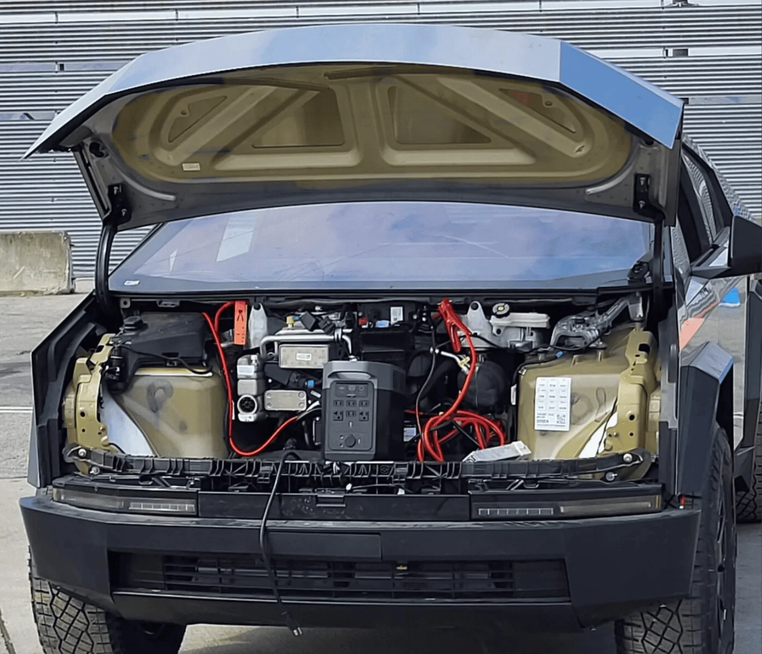 Tesla Cybertruck Closeups!! Dual Motor Cybertruck shows frunk open, alcantara headliner, perforated seats, rectangular steering wheel, VIN # (8/31 pics) 1693575445923