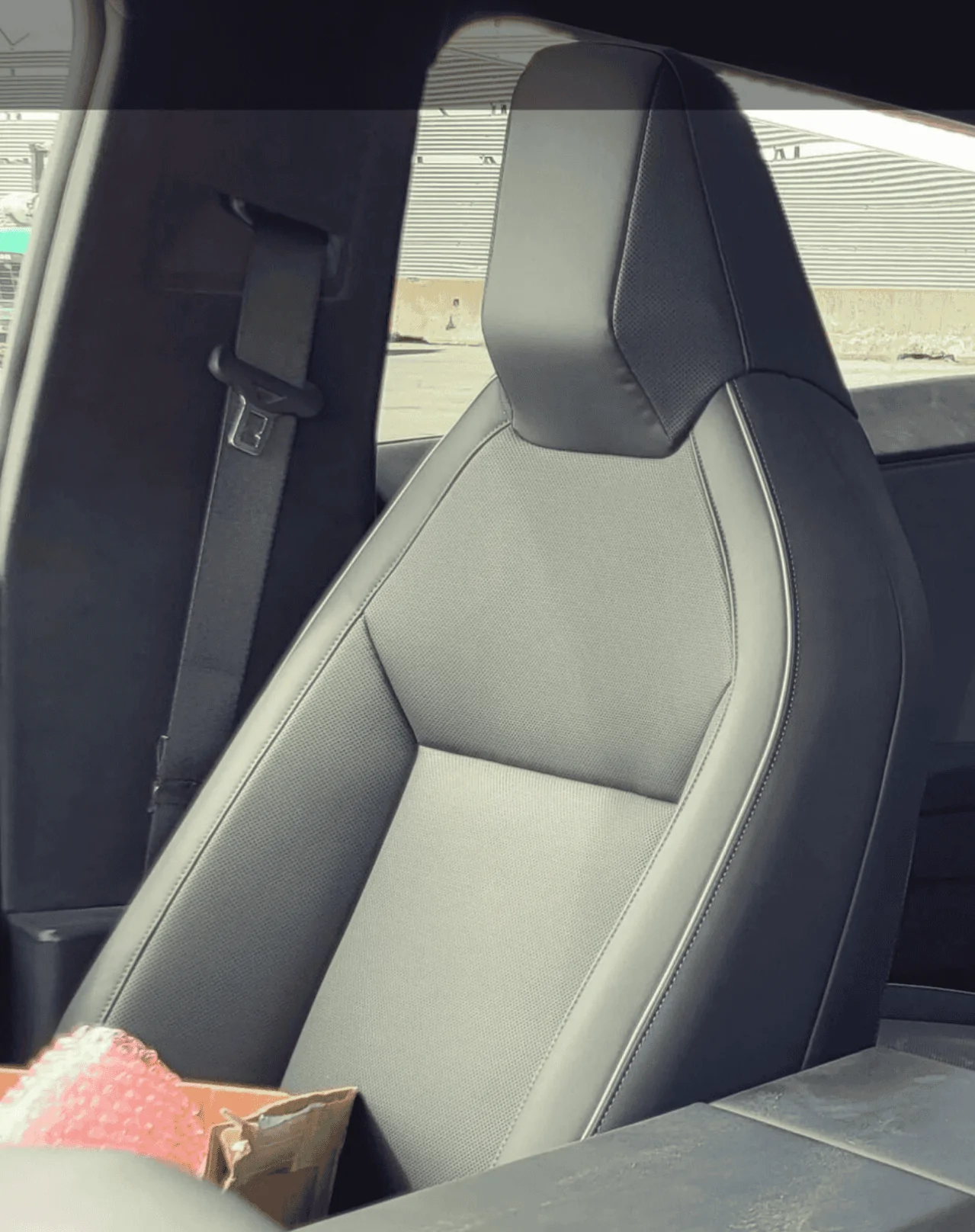 Tesla Cybertruck Closeups!! Dual Motor Cybertruck shows frunk open, alcantara headliner, perforated seats, rectangular steering wheel, VIN # (8/31 pics) 1693575815022