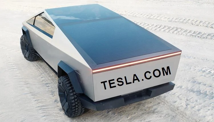 Tesla Cybertruck Who will advertise Tesla.com on the back of their CT? Tesla - Cybertruck with ad on back 01