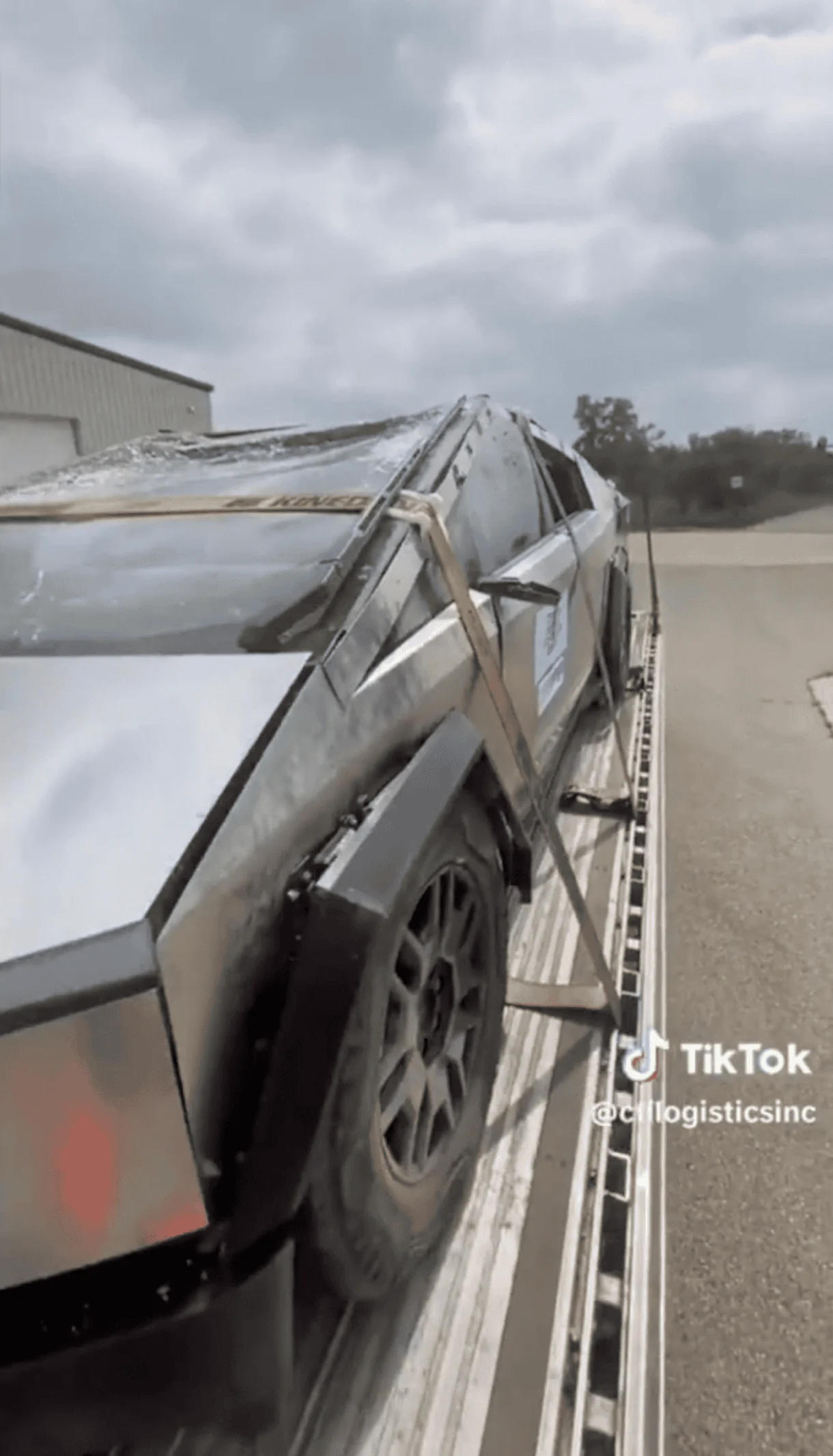 Tesla Cybertruck Rollover Crash Tested Cybertruck w/ airbags deployed & smashed interior (back seat look)! 1694156887823