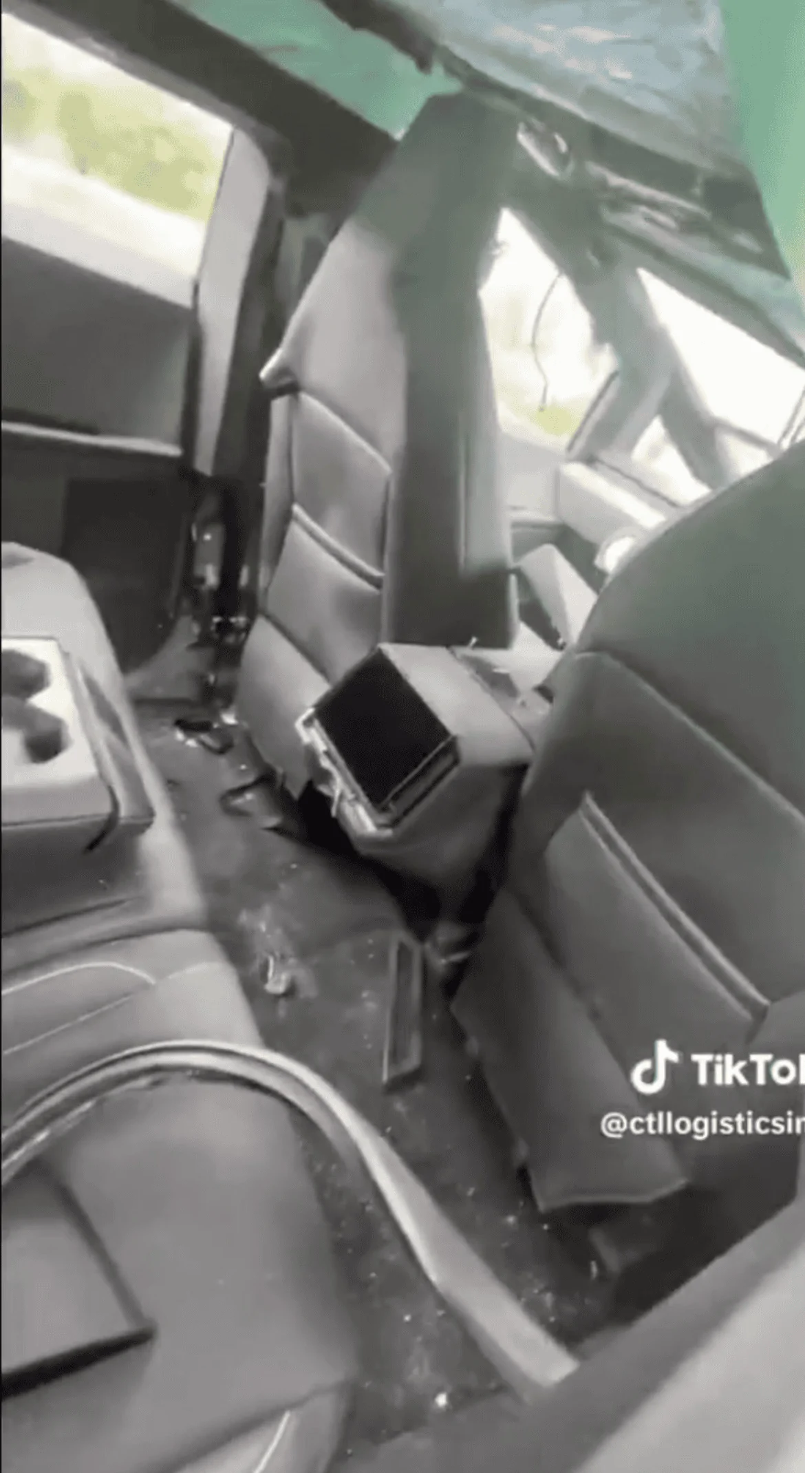 Tesla Cybertruck Rollover Crash Tested Cybertruck w/ airbags deployed & smashed interior (back seat look)! 1694156957428