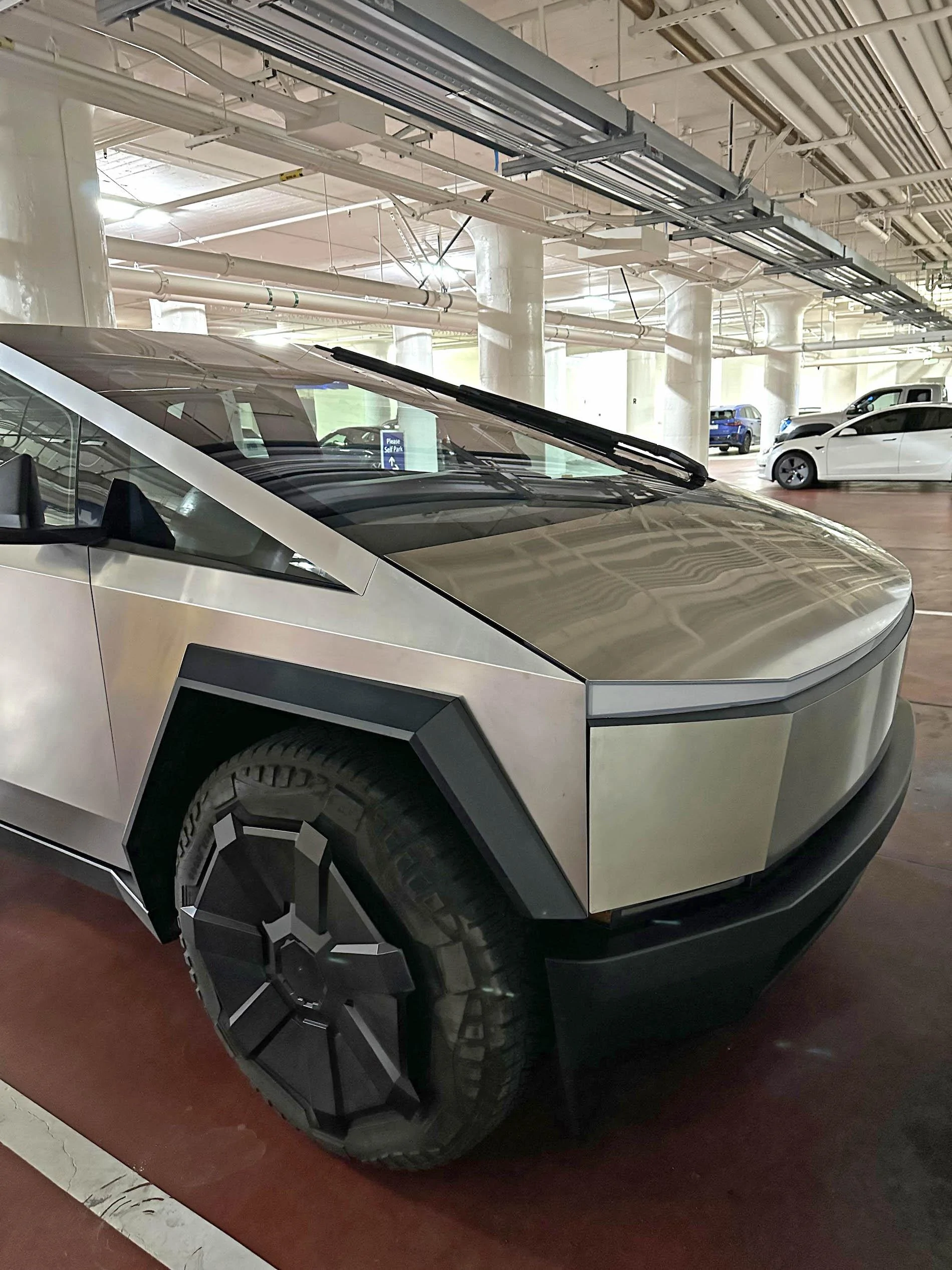 Tesla Cybertruck Cybertruck spotted parked in X (Twitter) building garage teslacybertruckparkinggarage2-jpg