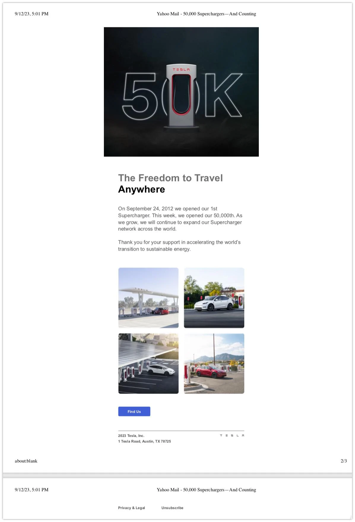 Tesla Cybertruck 50000+ Superchargers newsletter@tesla.com