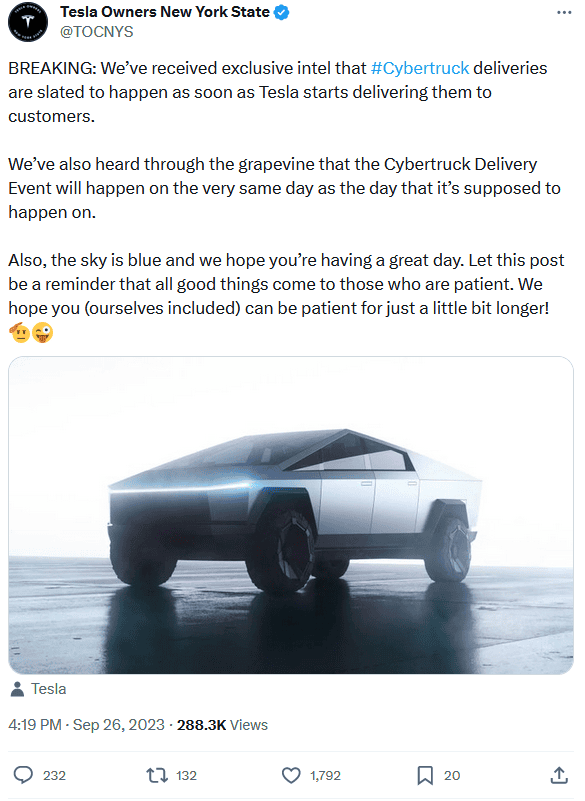 Tesla Cybertruck 2023 delivery numbers expected? 1695842192024