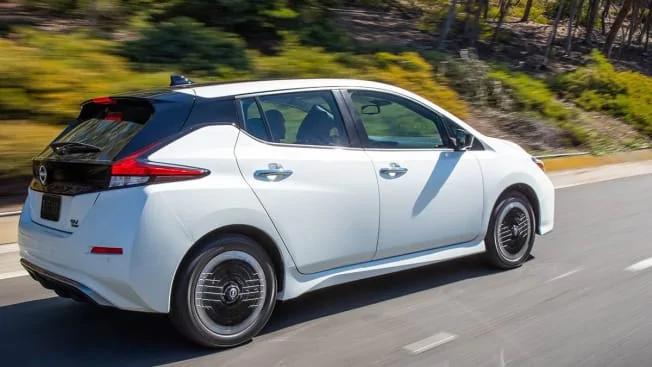 Tesla Cybertruck EV tax Credit Analysis - Consumer Reports CR-Cars-InlineHero-2023-Nissan-Leaf-r-driving-8-22